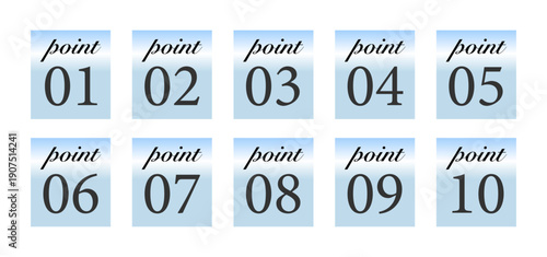 「point」の文字を添えたライトブルーのインデックス。番号付きの解説や特徴紹介に最適なスクエアボタン