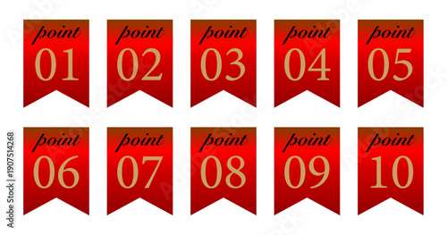レッドカラーの旗型デザインに「point 01-10」を表記した、視認性の高い箇条書き用アクセント素材