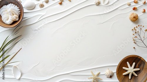 Wallpaper Mural Beach Themed Flat Lay with Seashells Starfish and Dried Flowers on White Background Torontodigital.ca