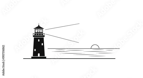A tall black and white lighthouse.