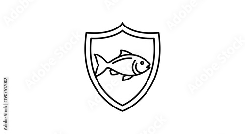 Fish icon on shield logo symbol.