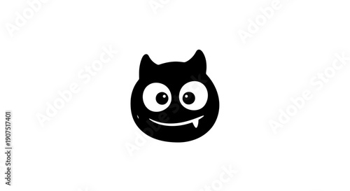 A simple black cartoon vampire face with a cheerful expression.