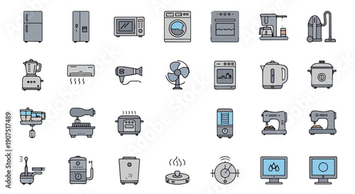Home appliances icon set – kitchen and household electronics vector collection