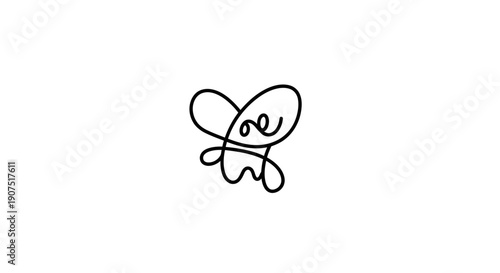 Simple black line drawing of a cute cartoon character with butterfly wings.