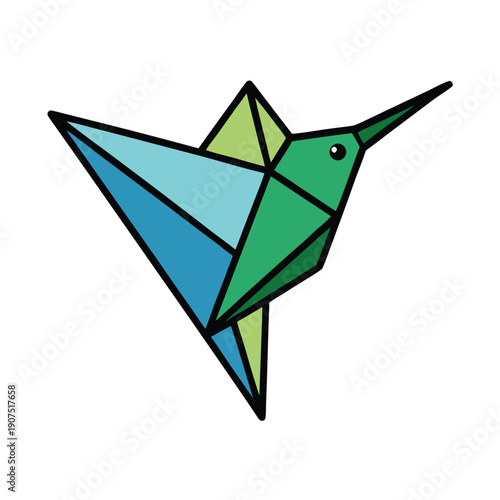 Colorful origami hummingbird logo design for creative projects and branding