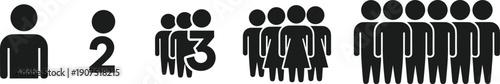 Set of Population Growth Icons Showing Increasing Groups of People from One Person to a Large Crowd for Demographics and Community Vector