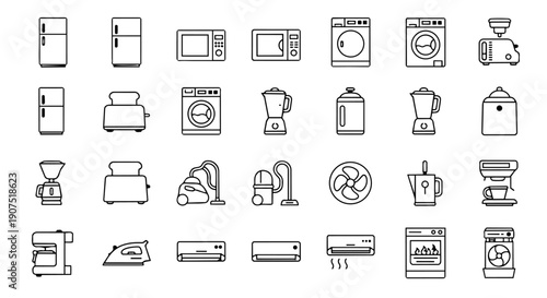 Home appliances icon set – kitchen and household electronics vector collection