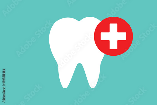 Stylized tooth icon with medical cross, symbolizing dental care, health, and emergency services.