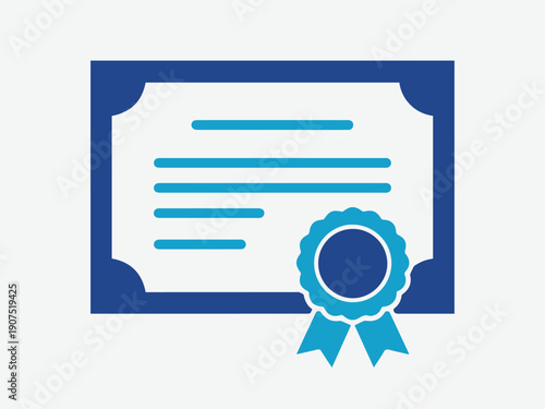 Stylized certificate or diploma icon with blue seal