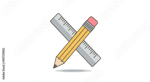 Pencil and Ruler Stationery Objects.