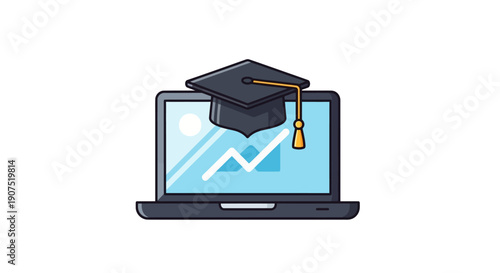 Graduation Cap on Laptop Computer Screen.