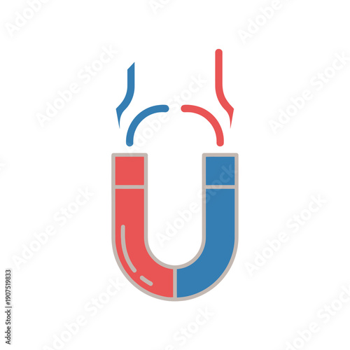 Vibrant U-shaped Magnet Icon Illustrating the Fundamental Principle of Magnetic Attraction and Repulsion, Symbolizing Powerful Connections and Scientific Force in a Clear, Modern Graphic Design