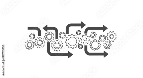 Gears and arrows in motion.