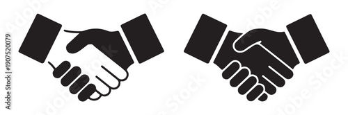 Handshake icons illustrating agreement and partnership between people two different colors showing collaboration