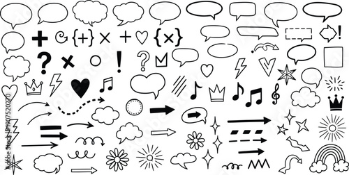 Collection of various black line icons and symbols