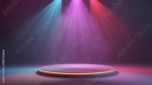 An exhibition stage with a brilliant lighting effect on a soft background. Colorful smoke background against soft background,
