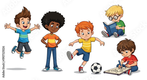 Children Engaging in Various Recreational Activities and Hobbies Illustrations