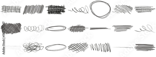 Foto hand-drawn gray pencil scribbles and doodle textures, including hatching, shading, and swirls, on a pure transparent background