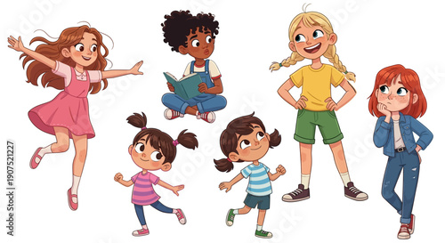 Group of diverse children playing together in a joyful outdoor setting depicted in a vibrant digital illustration