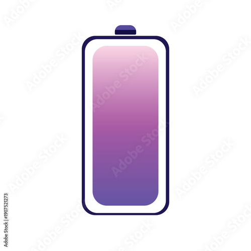 Illustration of a full battery icon with a minimalist design and rounded corners, featuring a soft purple to pink gradient. This clean look symbolizes maximum charge and optimal energy