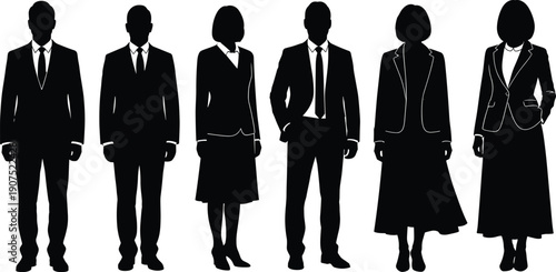 Professional business people silhouettes, corporate men and women in formal suits, office staff team, diverse executive group characters, workers