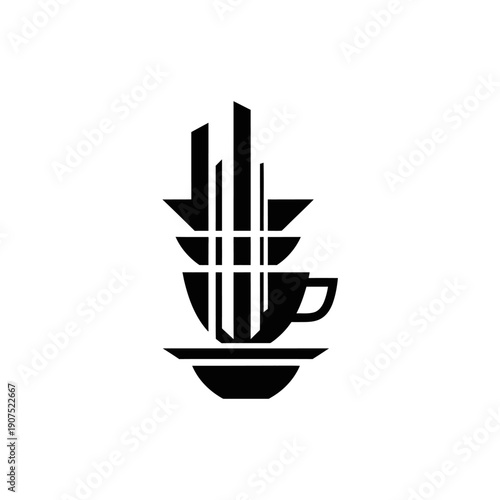 Abstract Coffee Cup and City Skyline Logo Design.