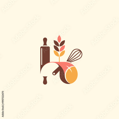 Baking Essentials - Rolling Pin, Whisk, Wheat, and Dough.