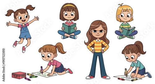 Group of young girls engaging in various artistic activities together in a creative environment