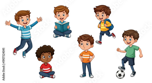 Group of children playing together, running and jumping with a soccer ball in a lively scene.