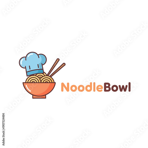 Noodle Bowl Logo with Chef Hat and Chopsticks.