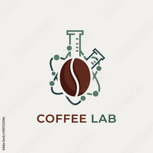Coffee Lab Logo Design with Coffee Bean and Scientific Elements.