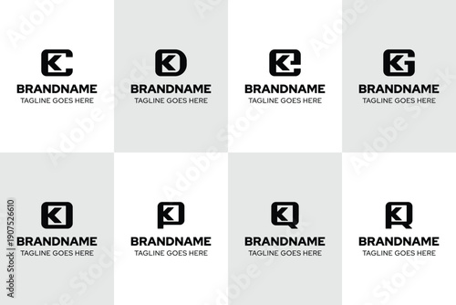 Letters CK DK EK GK OK PK QK RK Monogram Logo Set, symbolizing versatility, structure, and timeless identity