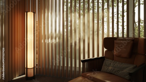 Wallpaper Mural Cozy Living Room with Warm Lighting and Tall Window Drapes in Modern Interior Torontodigital.ca