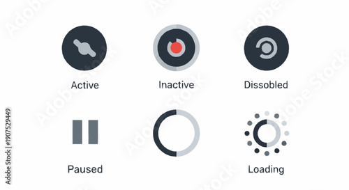 Set of status icons for digital interfaces and applications.
