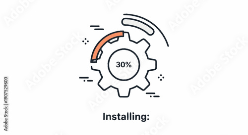 Installation progress indicator with gear icon and percentage completion.