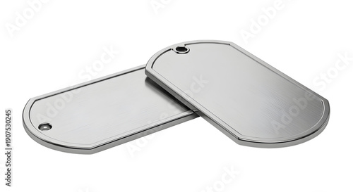 Two Blank Silver Metal Military Dog Tags Isolated on White Background