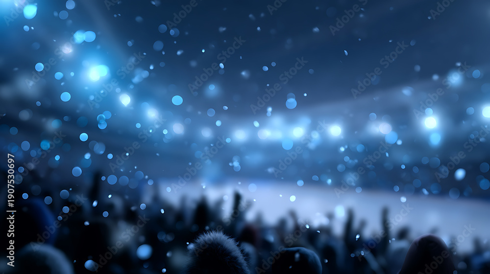 Naklejka premium A captivating view of a crowd enjoying the spectacular illumination. The atmosphere is filled with bright lights and a festive mood