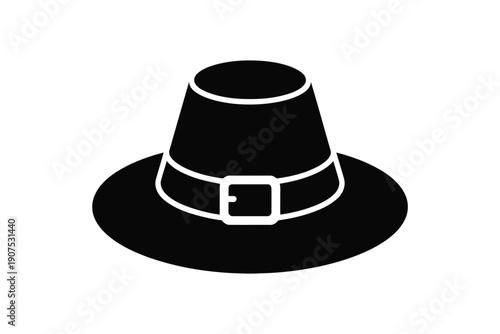 Black and white silhouette of a pilgrim hat with buckle monochrome