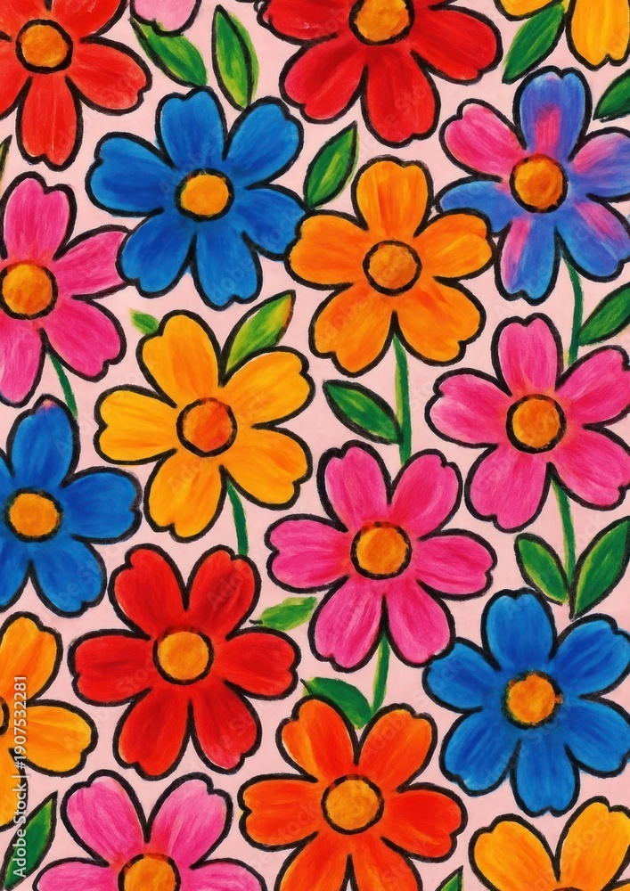 Fototapeta premium Vibrant floral pattern illustration