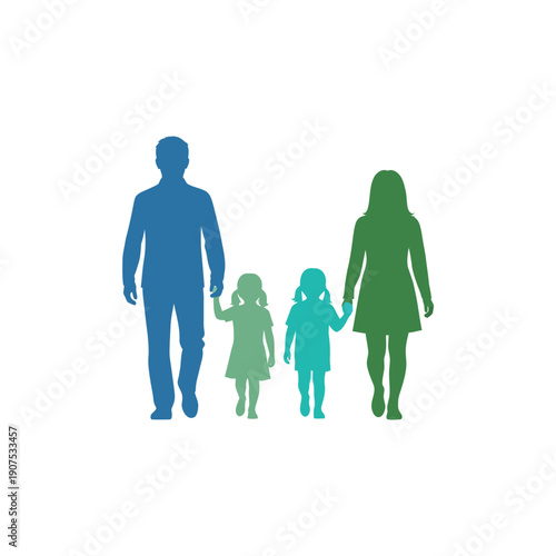 Family walking together parents and two children.