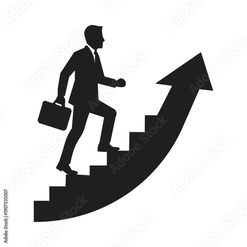 icon image of a person working up a ladder silhouette illustration visual symbol commonly used to depict career growth, progress, goal achievement, and productivity