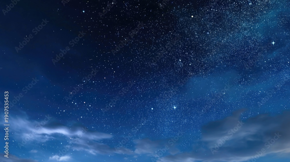 Obraz premium Vast Night Sky Filled With Stars and Clouds Under a Deep Blue Atmosphere