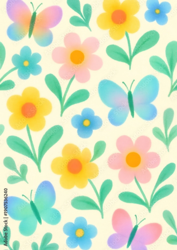 Fototapeta premium Colorful floral butterfly pattern