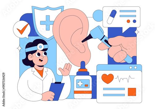 Otorhinolaryngologist Vector Illustration in a Healthcare Environment Related to Medical Conditions of the Ear Nose and Throat on a Flat Background
