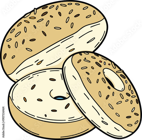 Golden brown baked bagel, a circular bread with a hole in the middle, perfect for breakfast sandwiches and light snacks.