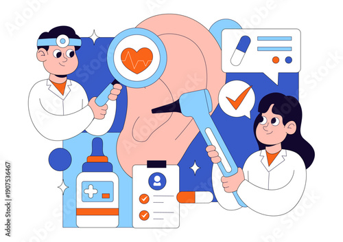 Otorhinolaryngologist Vector Illustration in a Healthcare Environment Related to Medical Conditions of the Ear Nose and Throat on a Flat Background