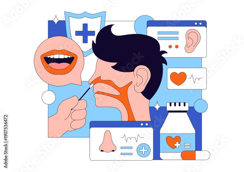 Otorhinolaryngologist Vector Illustration in a Healthcare Environment Related to Medical Conditions of the Ear Nose and Throat on a Flat Background