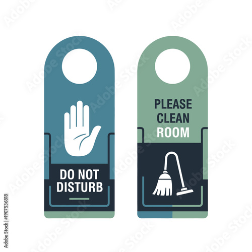 Do Not Disturb and Please Clean Room door hangers with icons