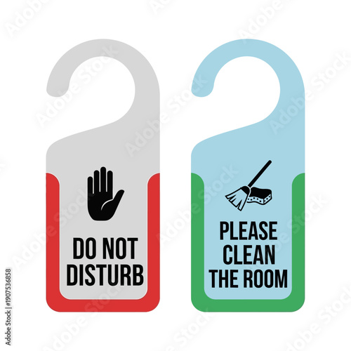Do Not Disturb & Please Clean Room Door Hangers - Hotel Service Symbols