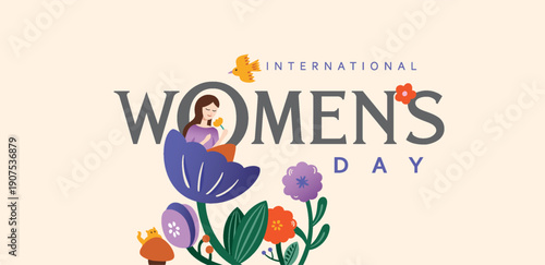 8 March, Happy International Women's Day, Women's History Month banner. Vector illustration. 